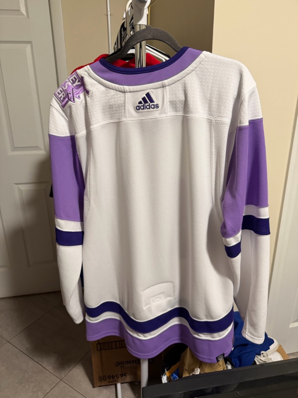 adidas White and Purple NHL Hockey Jersey with Embroidered Crest - Picture 3 of 3